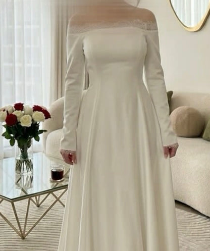 Off-the-Shoulder Long Sleeve A-Line Wedding Dress