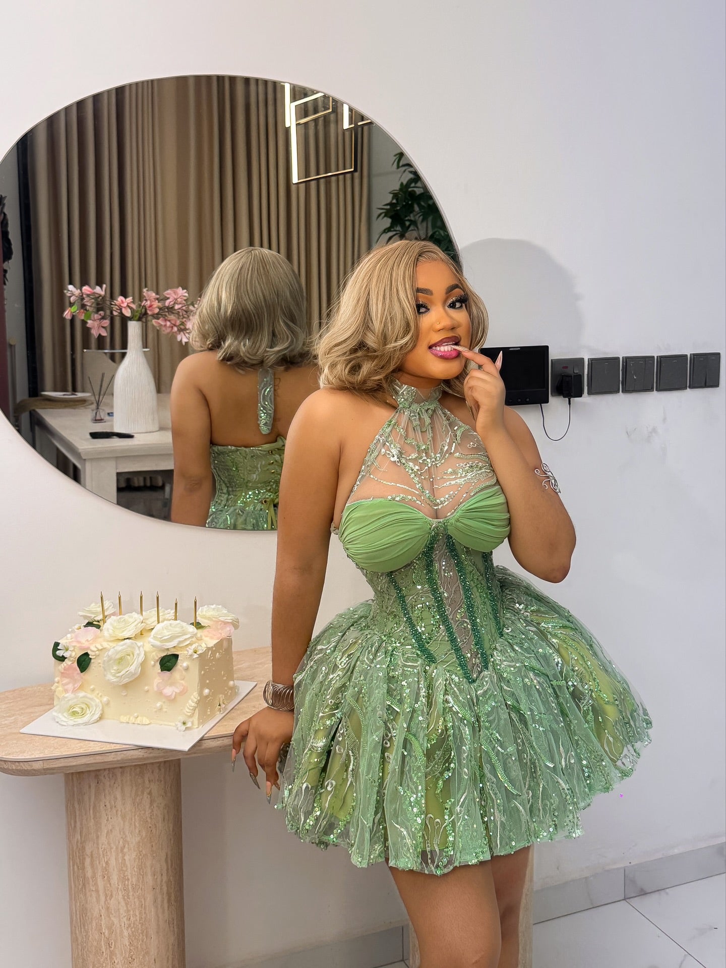 Halter Neck Corset Mini Dress with Voluminous Skirt