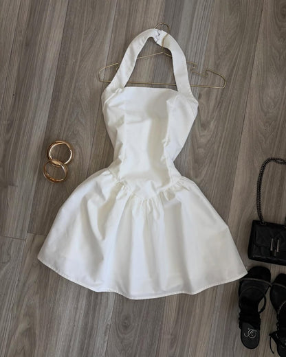 Halter Neck A-Line Mini Dress with Basque Waist