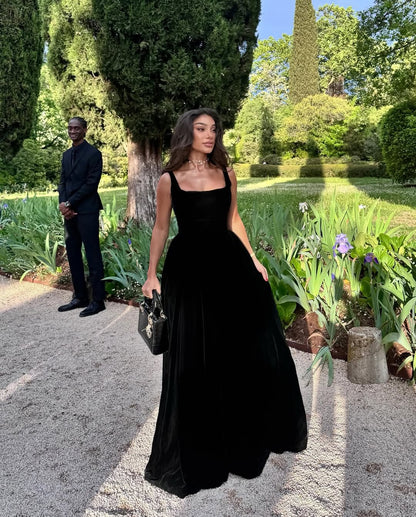 Square Neck Velvet Ball Gown Evening Dress
