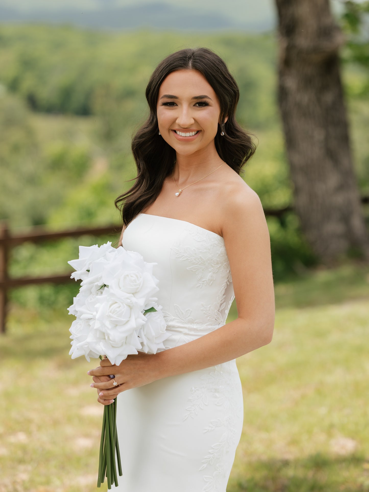 Strapless Sheath Wedding Gown with Lace Overskirt Train
