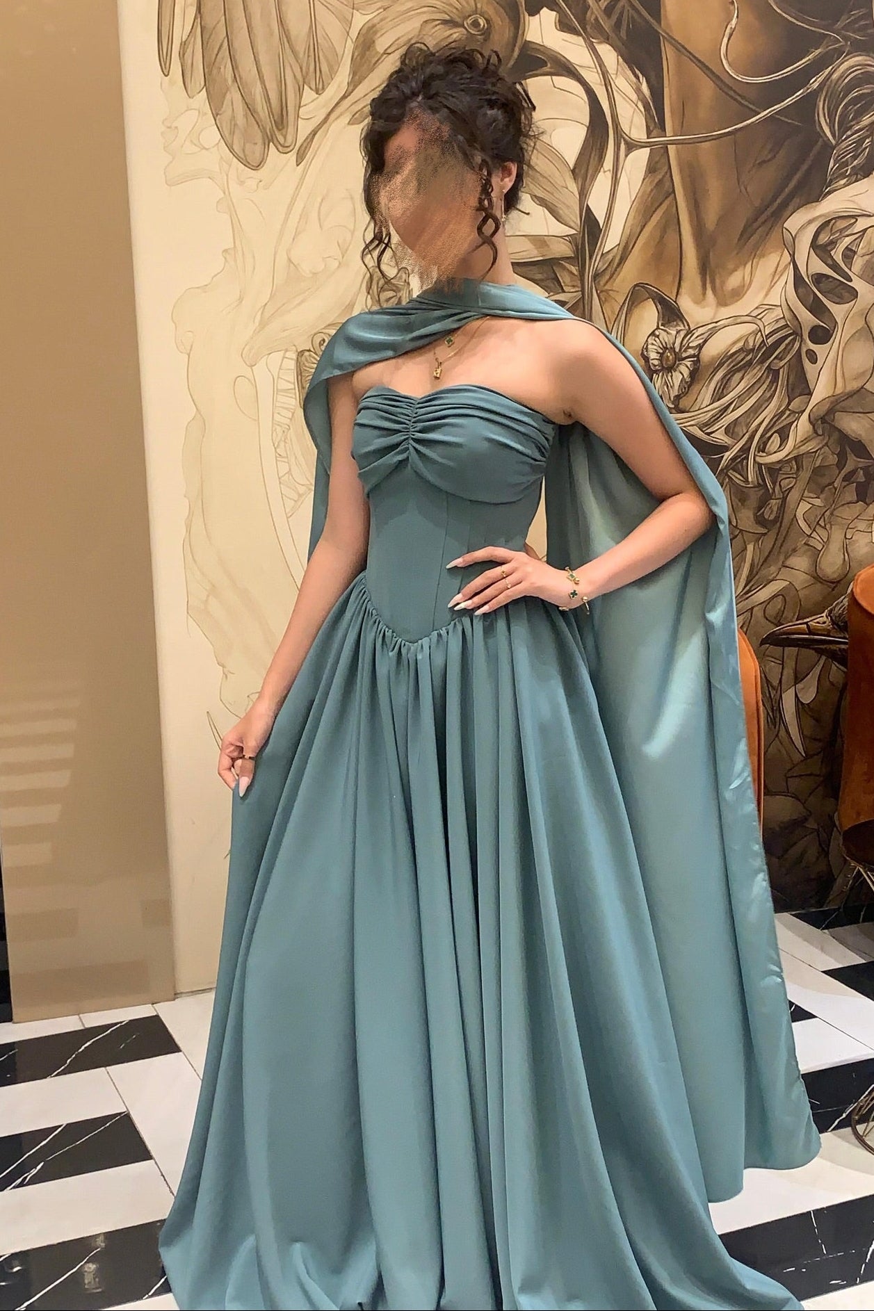 Strapless Corset Evening Gown with Matching Cape