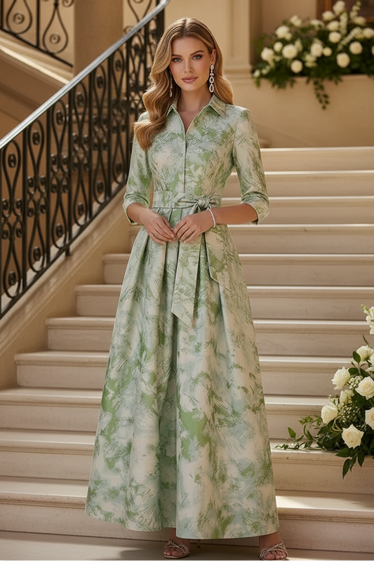 Vintage-Inspired Printed A-Line Maxi Shirt Dress