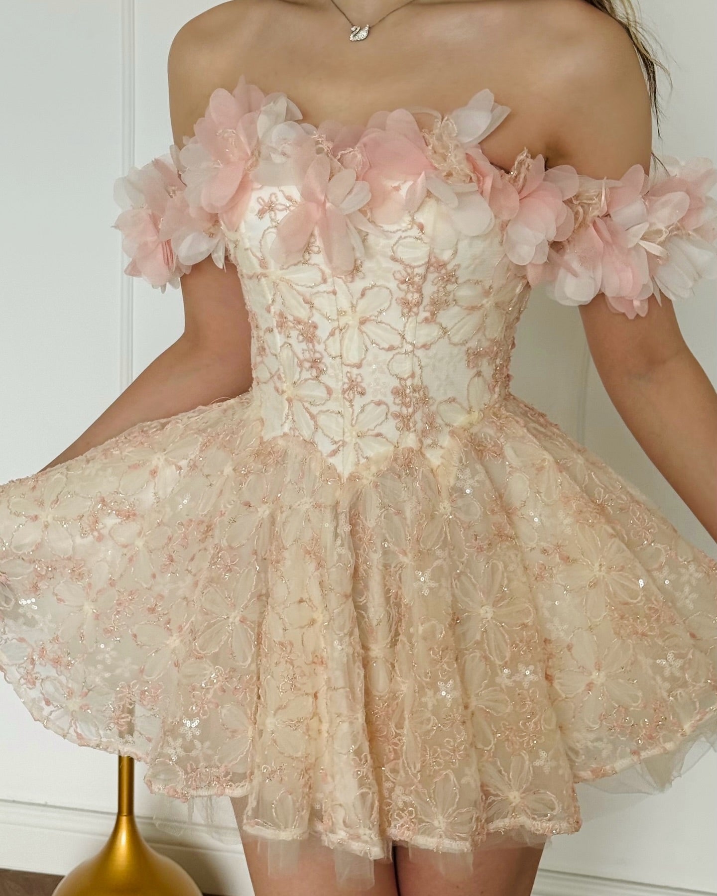 Off-the-Shoulder Corset Lace Mini Princess Dress