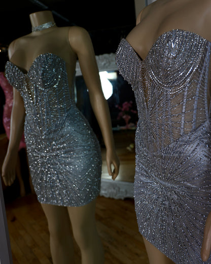 Crystal Embellished Strapless Corset Mini Dress