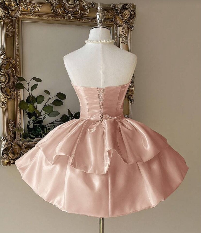 Strapless Corset Tiered Satin Mini Dress