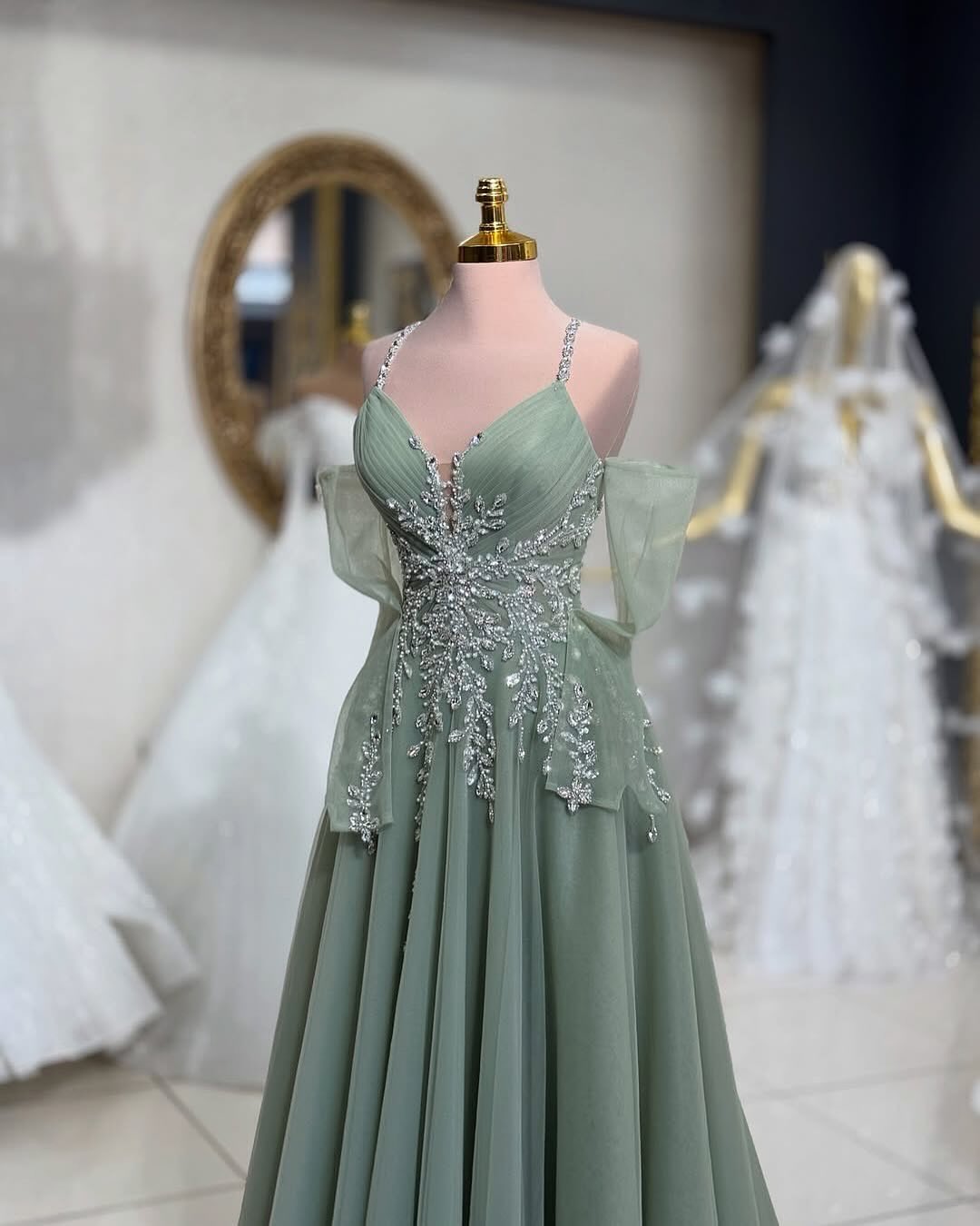 Beaded Tulle A-Line Evening Gown