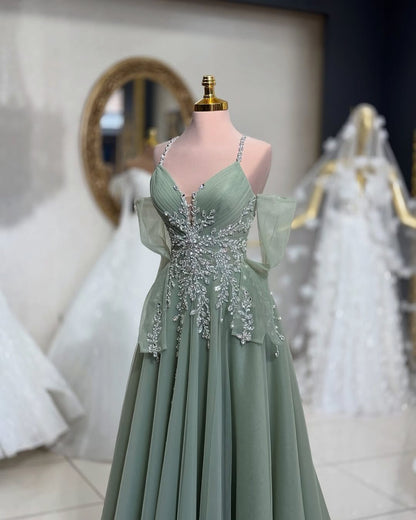 Beaded Tulle A-Line Evening Gown