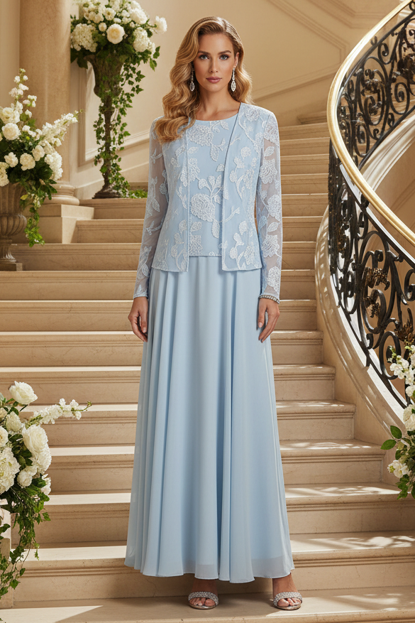 A-Line Chiffon Dress with Embroidered Jacket