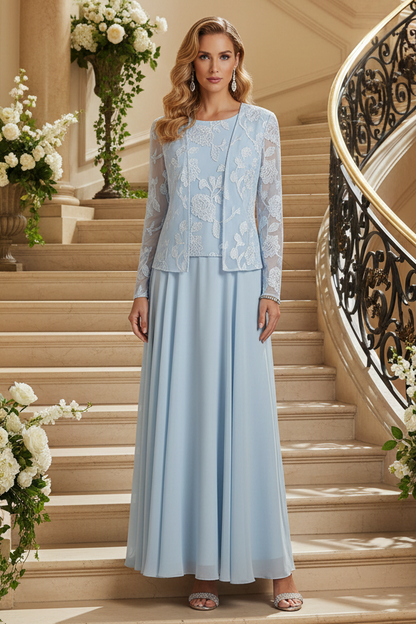 A-Line Chiffon Dress with Embroidered Jacket