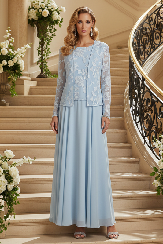 A-Line Chiffon Dress with Embroidered Jacket