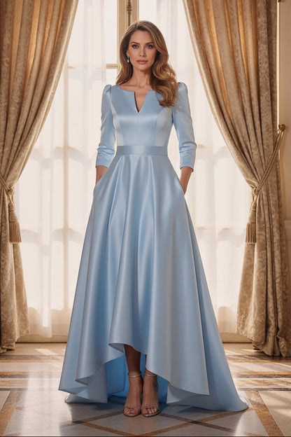 High-Low Satin A-Line Formal Dress with Pockets