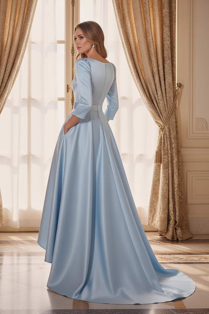 High-Low Satin A-Line Formal Dress with Pockets