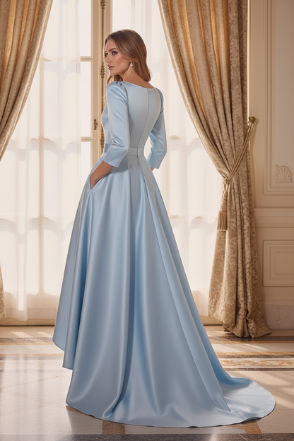 High-Low Satin A-Line Formal Dress with Pockets