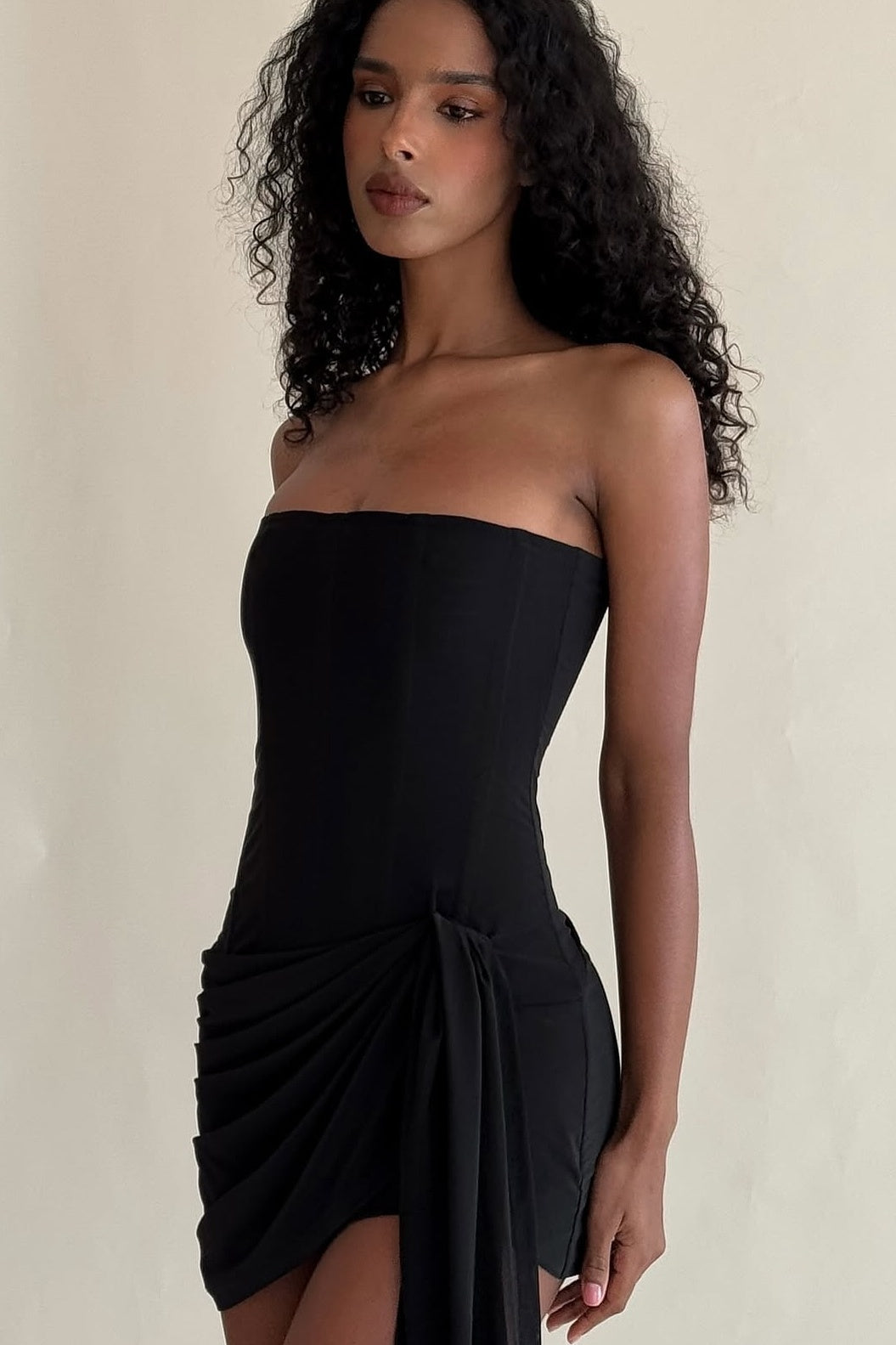Strapless Corset Mini Dress with Draped Skirt