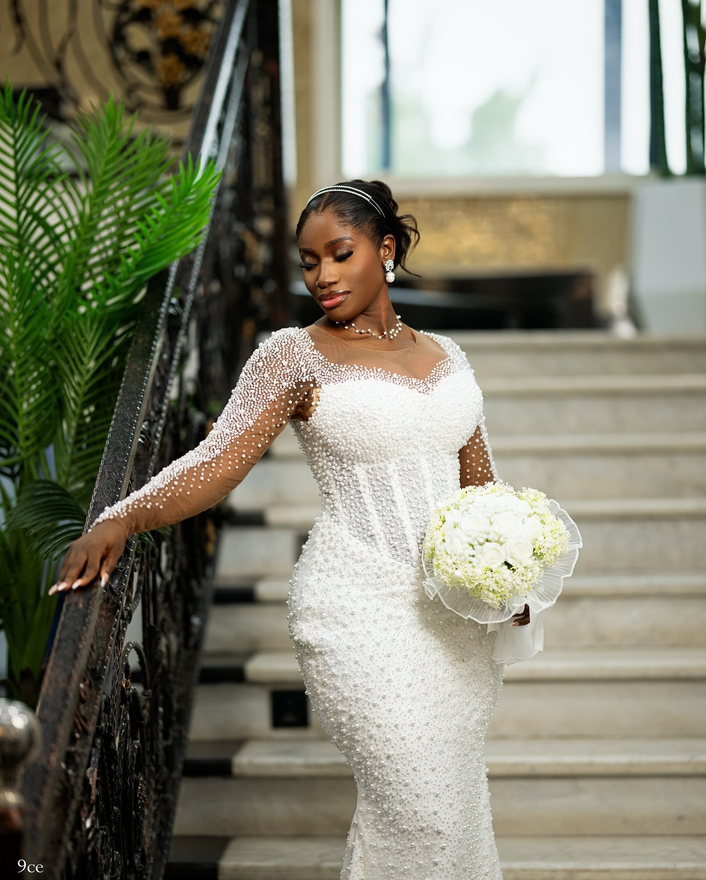 Convertible Pearl Beaded Mermaid Wedding Dress