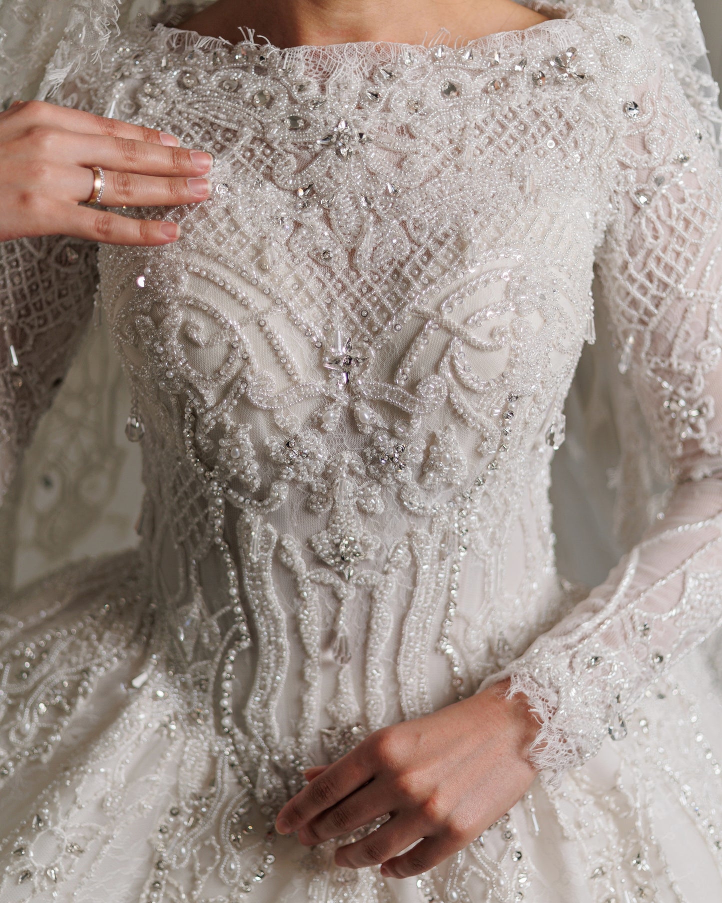 Cathedral Train Long Sleeve Lace Ball Gown Wedding Dress