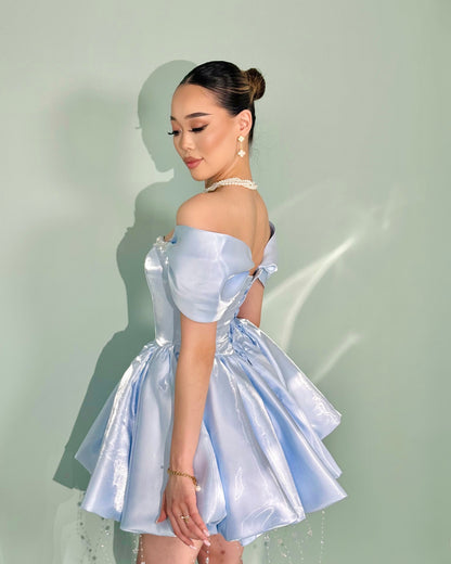 Off-the-Shoulder Corset Bubble Skirt Mini Dress