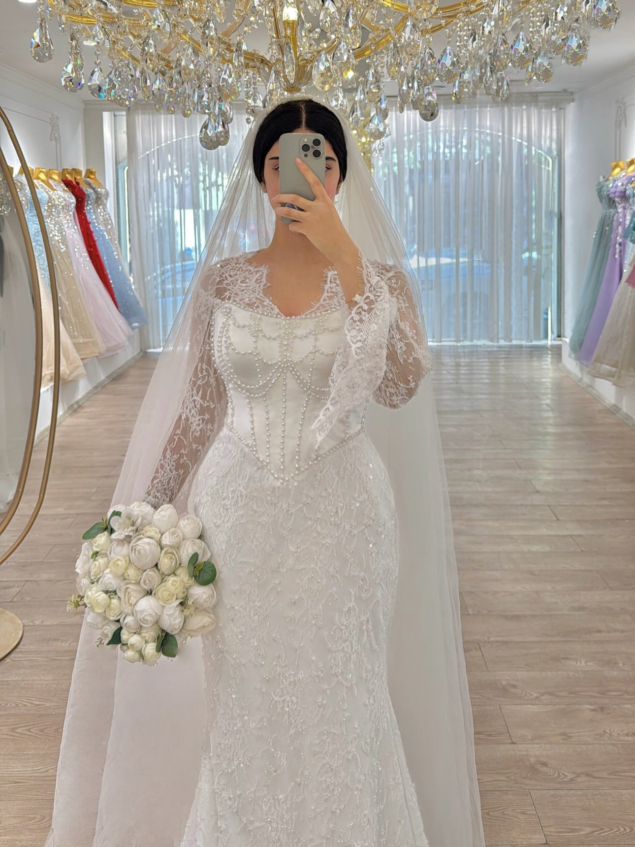 Illusion Lace Mermaid Wedding Dress with Pearl Corset