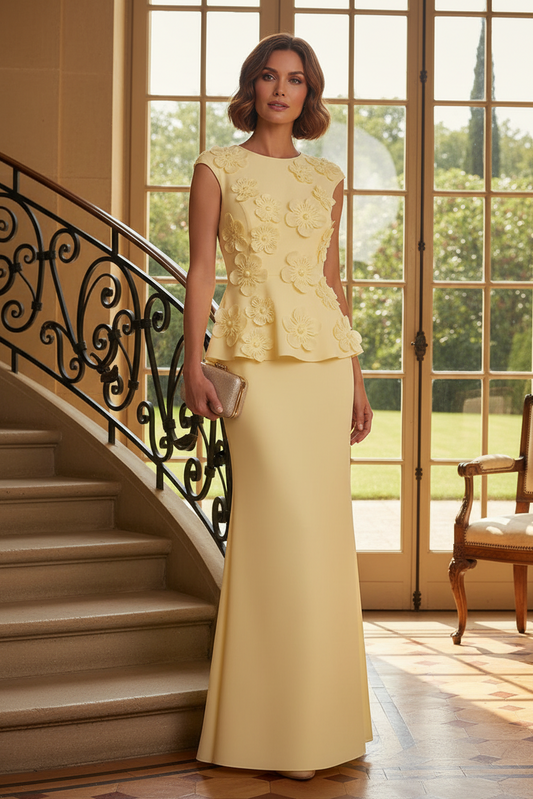 Elegant 3D Floral Peplum Floor-Length Gown