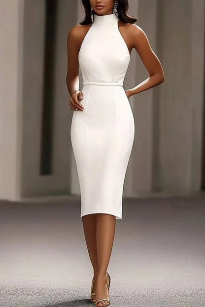 High Neck Halter Midi Sheath Dress