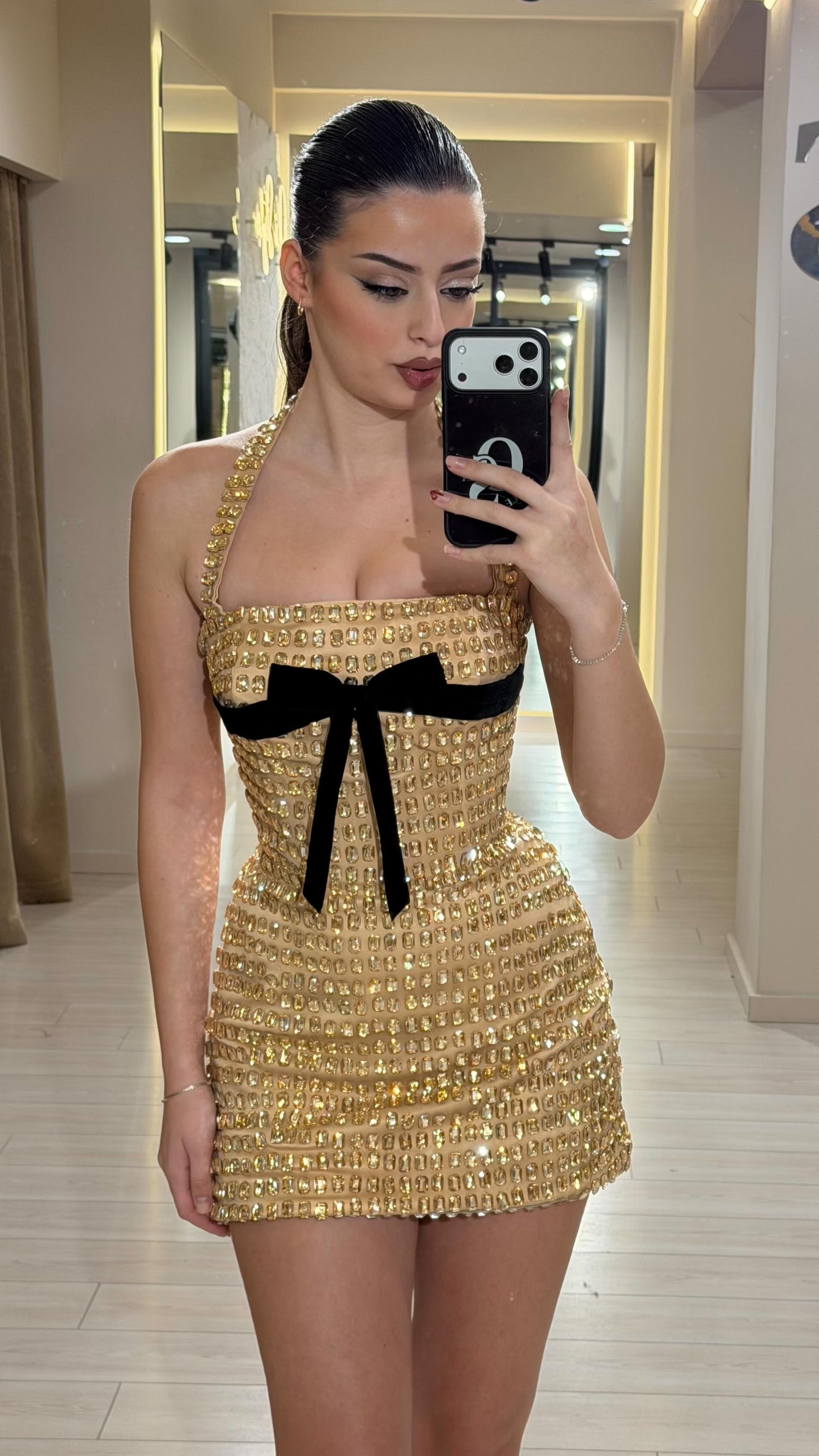 Halter Neck Beaded Corset Mini Dress
