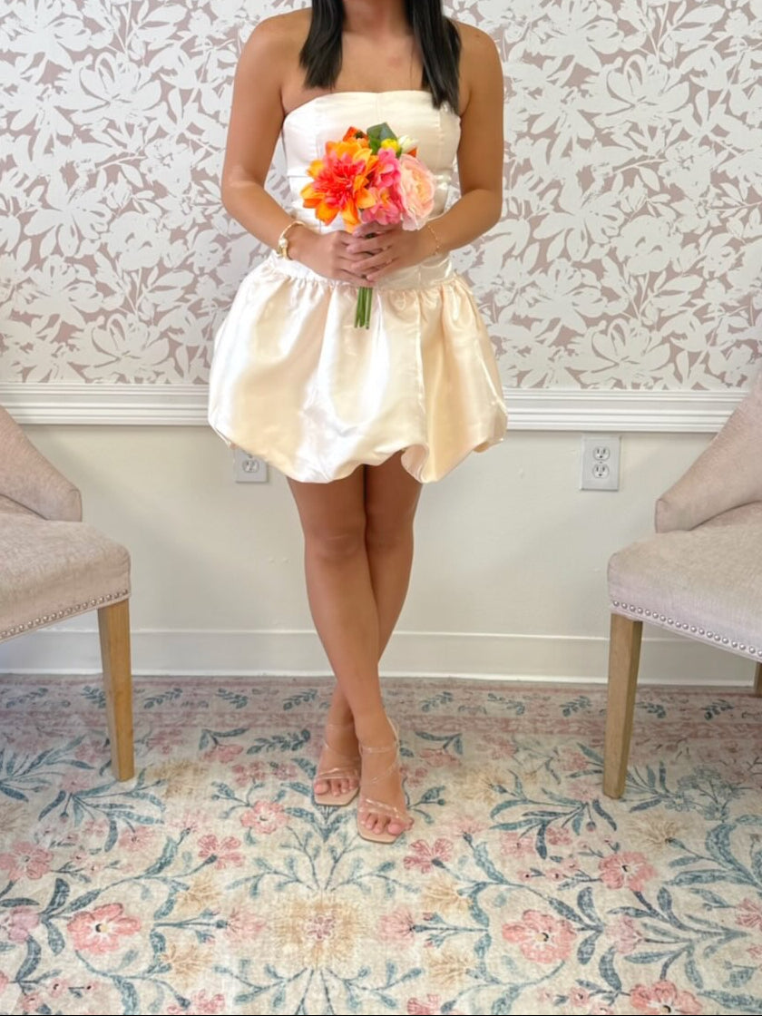 Strapless Lace-Up Corset Bubble Hem Mini Dress