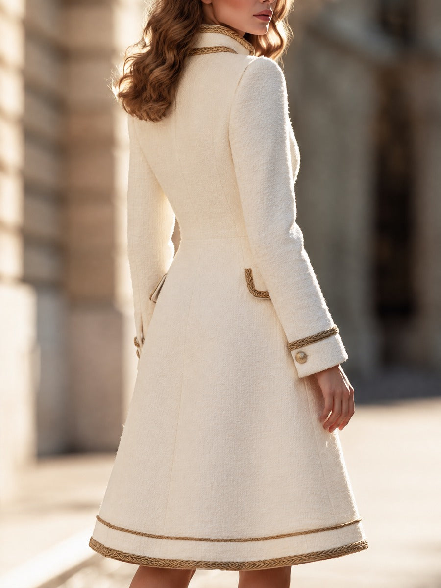 Braided Trim Buttoned Coat Dress