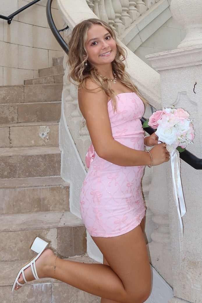 Strapless Bowknot Sequin Bodycon Mini Dress