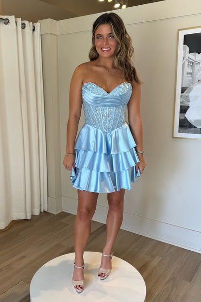 Strapless Sweetheart Tiered Ruffle Corset Dress