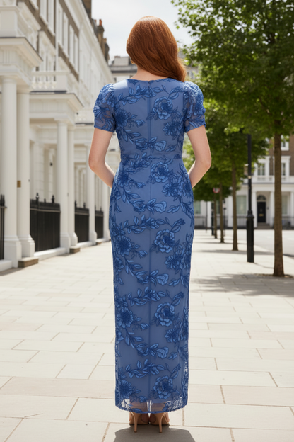 Floral Embroidered Mesh Maxi Dress with Open Back