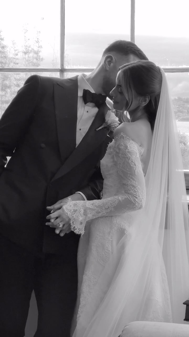 Off-the-Shoulder Lace Long Sleeve Wedding Dress