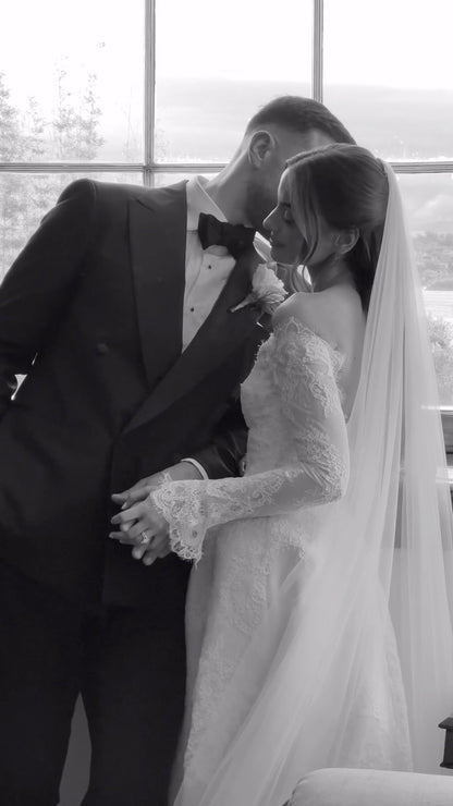Off-the-Shoulder Lace Long Sleeve Wedding Dress