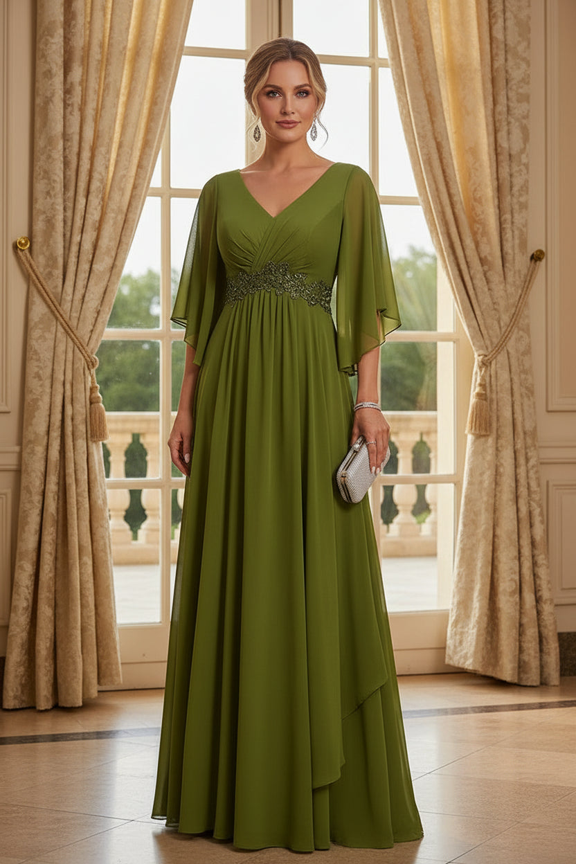 Flutter Sleeve Chiffon A-Line Evening Gown