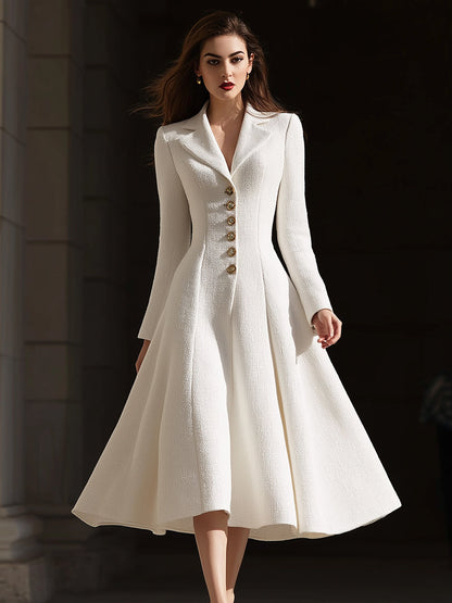 Button-Front A-Line Coatdress with Lapel Collar