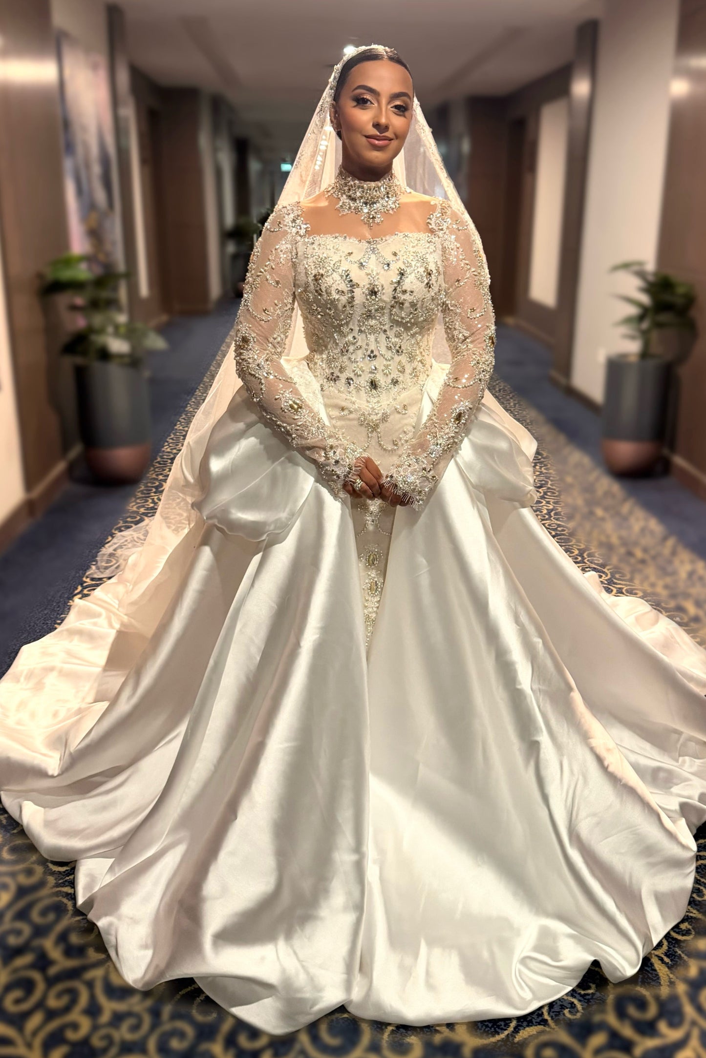 Beaded Illusion Wedding Dress with Satin Overskirt
