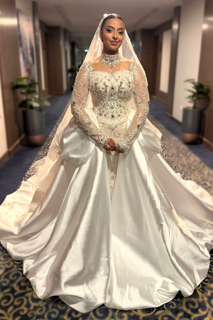 Beaded Illusion Wedding Dress with Satin Overskirt