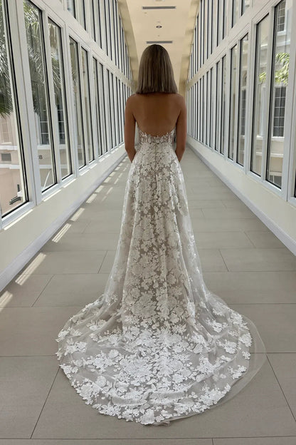 Strapless Lace Applique Corset A-Line Wedding Dress