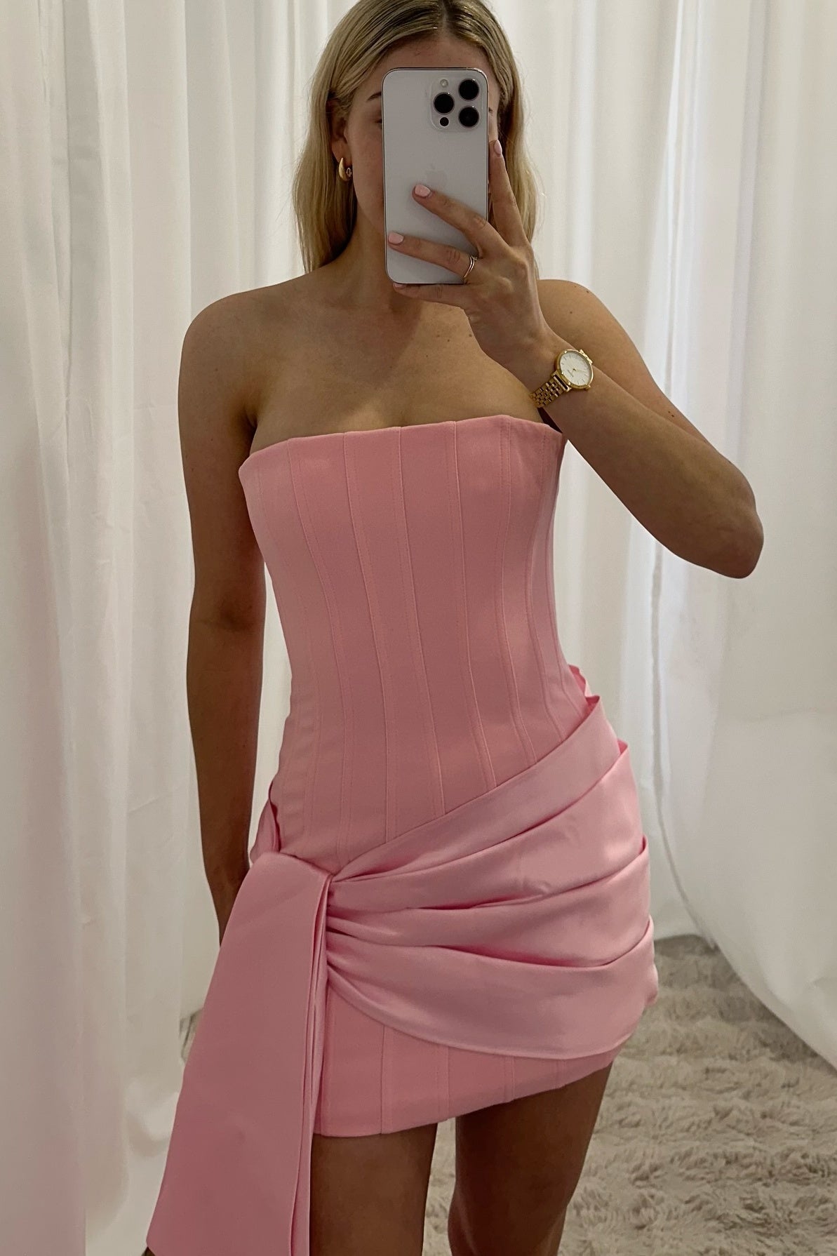 Strapless Corset Mini Dress with Side Drape