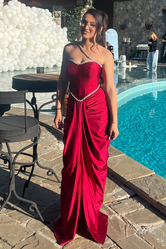 Asymmetric Draped Satin Evening Gown