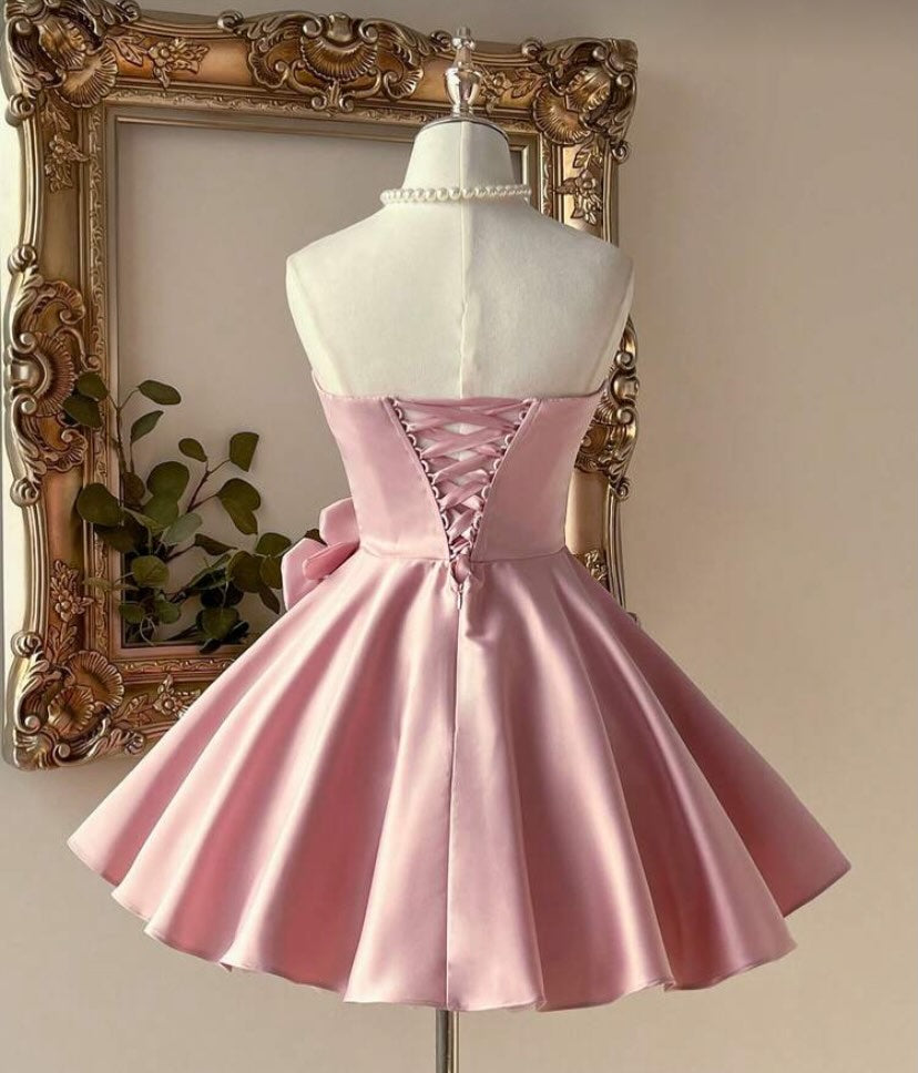 Strapless Corset Satin Mini Dress with 3D Flowers