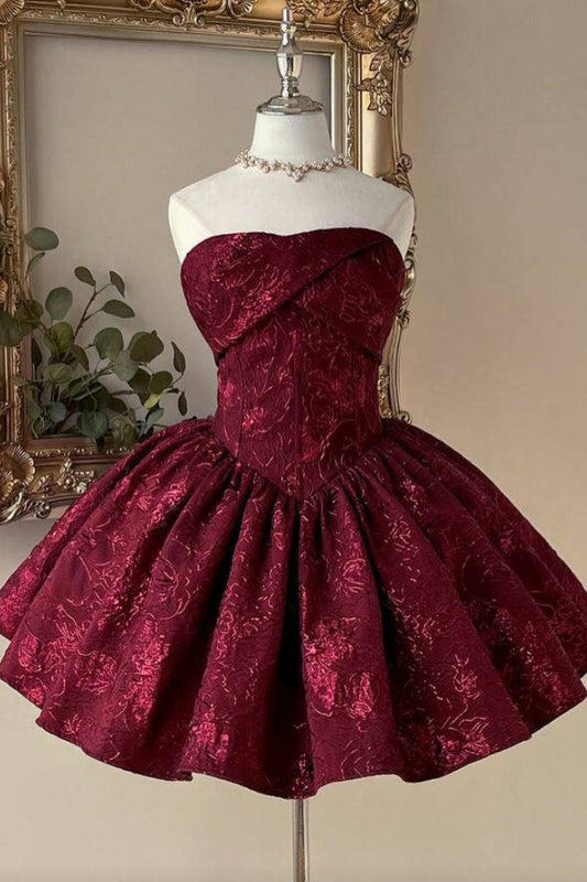 Strapless Jacquard Mini Ball Gown Corset Dress