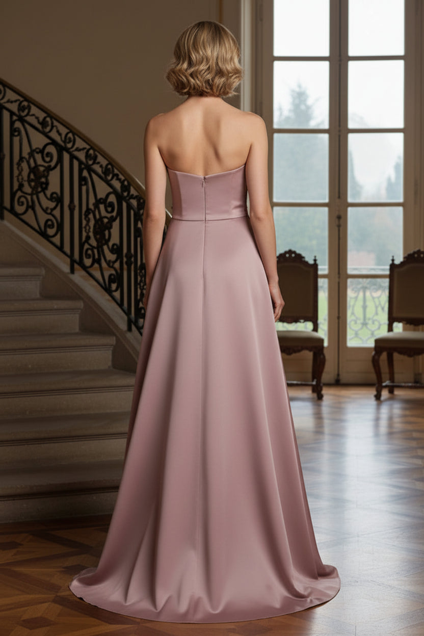 Strapless Embroidered Satin A-Line Gown