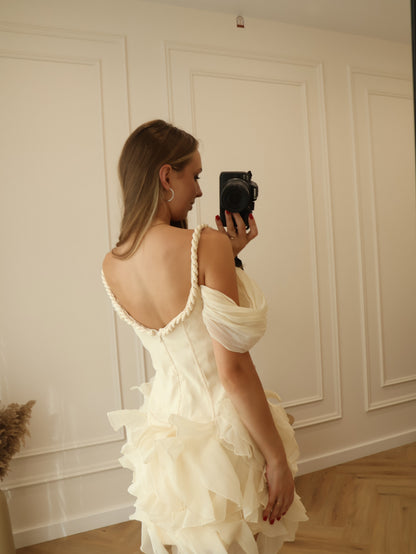 Off-The-Shoulder Ruffled Corset Mini Dress
