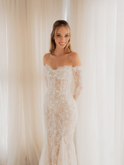 Off-the-Shoulder Long Sleeve Lace Mermaid Wedding Dress