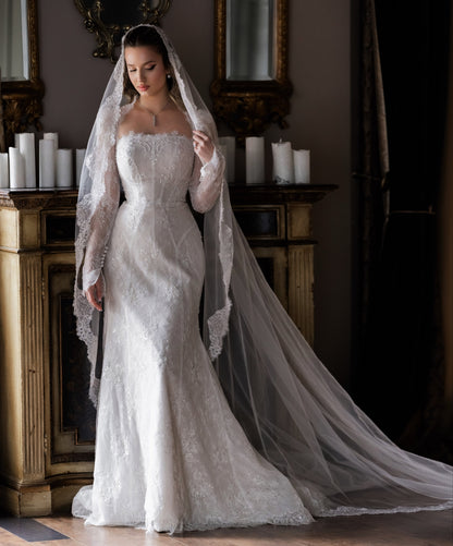 Illusion Long Sleeve Corset Mermaid Wedding Dress