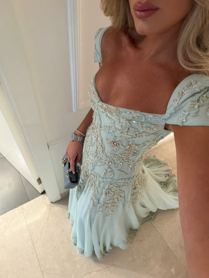 Embellished A-Line Evening Gown with Train