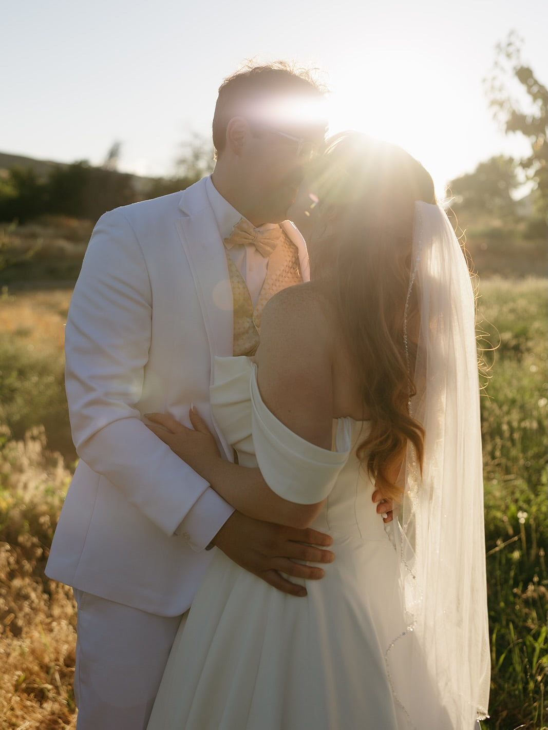 Off-the-Shoulder Satin Wedding Dress with Sweep Train