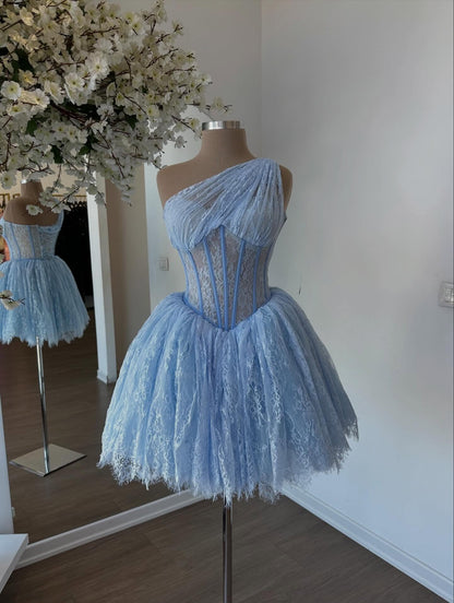One-Shoulder Corset Lace Mini Dress