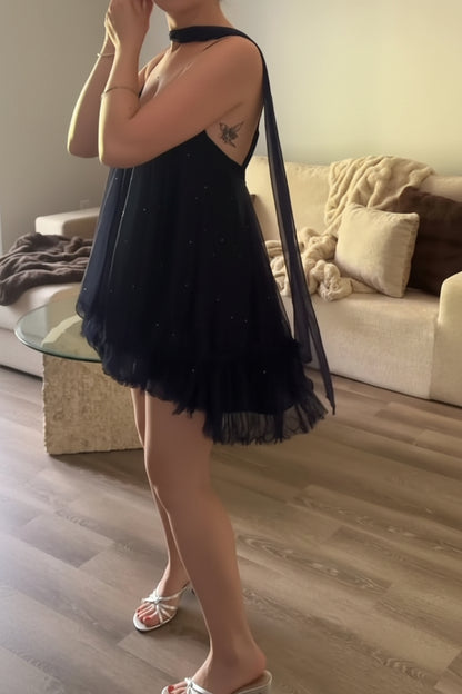 Tiered Ruffle Babydoll Mini Dress with Choker